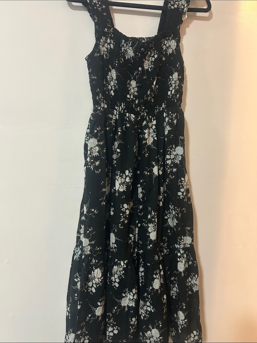 Anthropologie Black Maxi Dress with White Floral Print